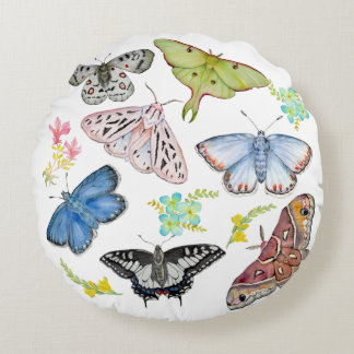 Almofada Redonda Borboletas em Voo em Aquarela