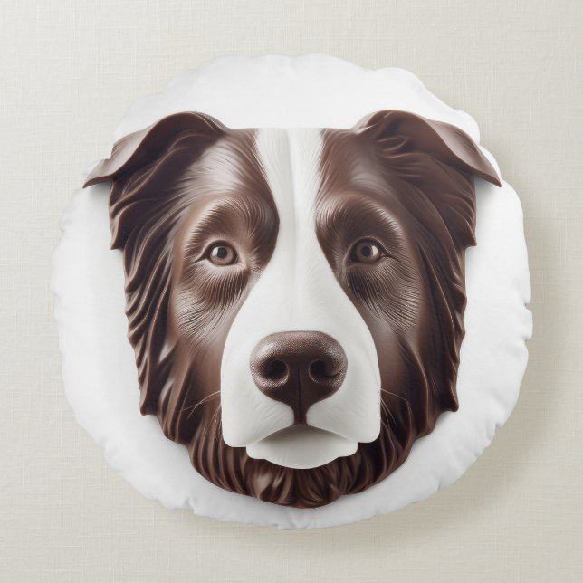 Almofada Redonda Borda Collie Dog 3D Inscrito (Frente)