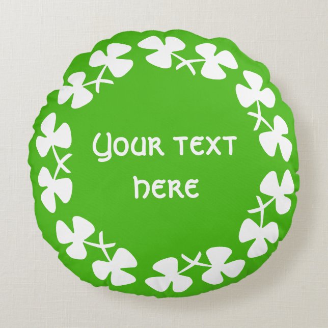 Almofada Redonda Borda de Camarões Brancos Adicionar Texto (Frente)