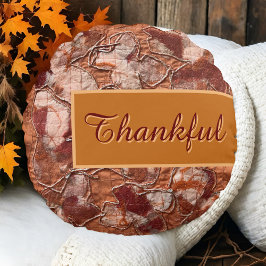 Almofada Redonda Bordado do obrigado de laranja rústico com script 