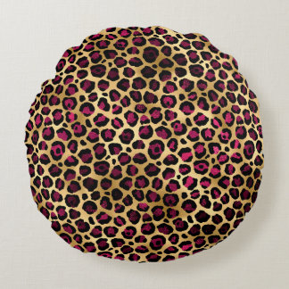 Almofada Redonda Bordô e Dourado Série Leopardo Design 2