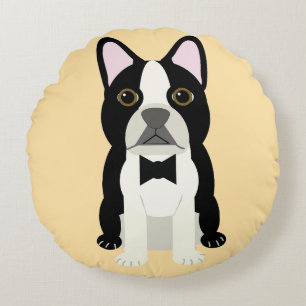 Almofada Redonda Boston Terrier bege