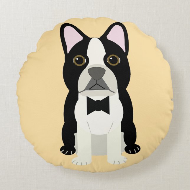 Almofada Redonda Boston Terrier beige (Frente)