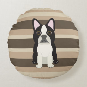 Almofada Redonda Boston Terrier Neutro listrado