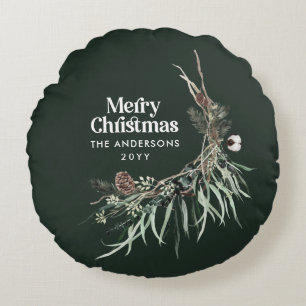 Almofada Redonda Botânica elegante e verde de aquarela