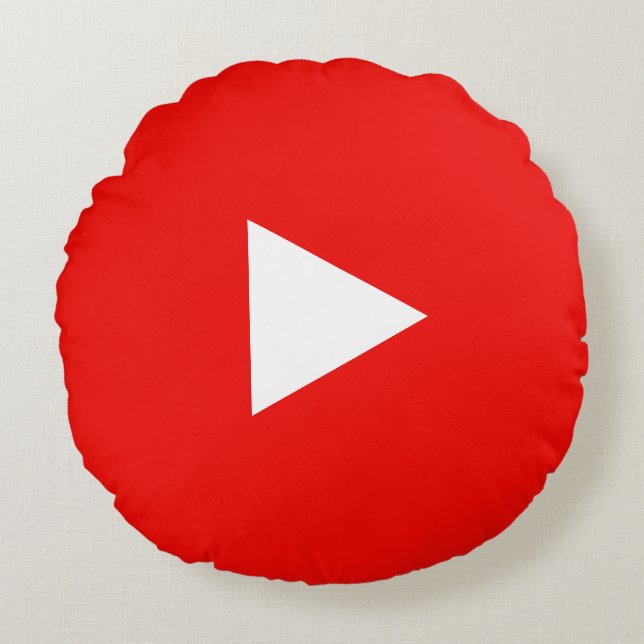 Almofada Redonda Botão Vermelho do YouTube (Frente)