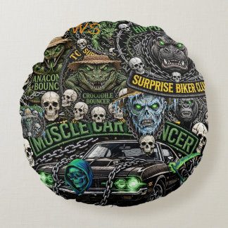Almofada Redonda Bouncer Club Muscle Car Collage Throw Pillow | Bik