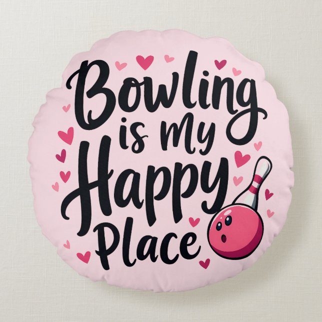 Almofada Redonda Bowling Lover Cute Retro Aesthetic Sports Design (Frente)