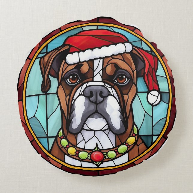 Almofada Redonda Boxer Stainer Glass Christmas (Verso)