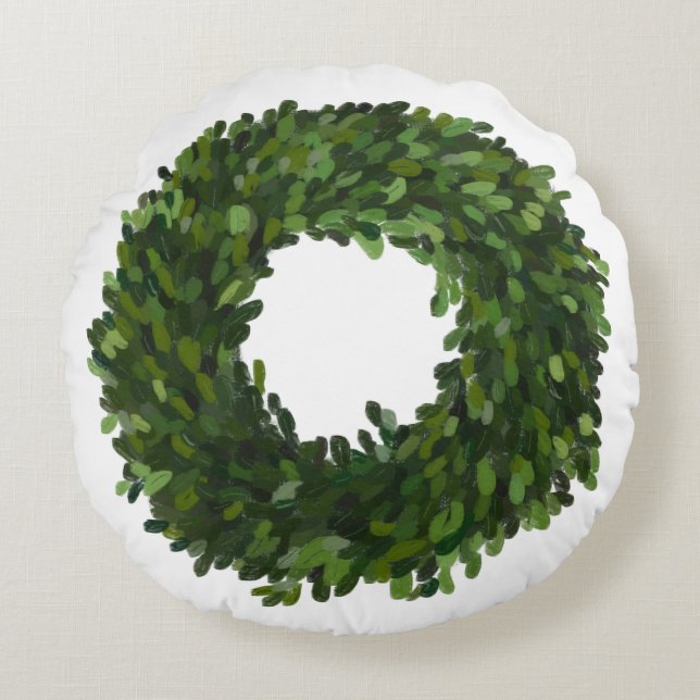Almofada Redonda Boxwood Wreath Pintado à Mão (Frente)