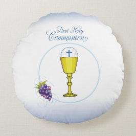 Almofada Redonda Boy First Communion, Chalice com Host e Uvas