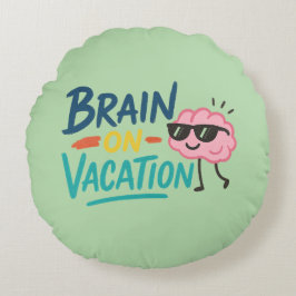 Almofada Redonda Brain on Vacation Round Throw Pillow | Funny Retro