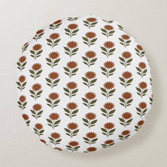Almofada Redonda Branco e Marrom Floral Boho  (Verso)