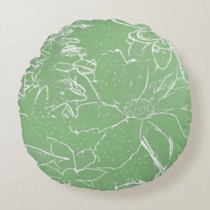 Almofada Redonda Branco Floral Transparência do Pacote - Verde clar