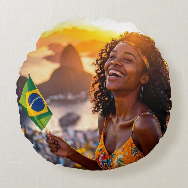 ALMOFADA REDONDA BRASIL - EU AMO O BRASIL (Frente)