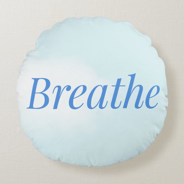 Almofada Redonda “Breathe” – Calming Blue Round Pillow for Mindful (Frente)