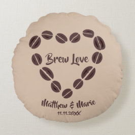 Almofada Redonda Brew Love Coffee Bean Heart