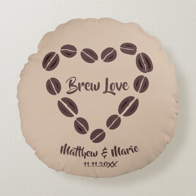 Almofada Redonda Brew Love Coffee Bean Heart (Frente)