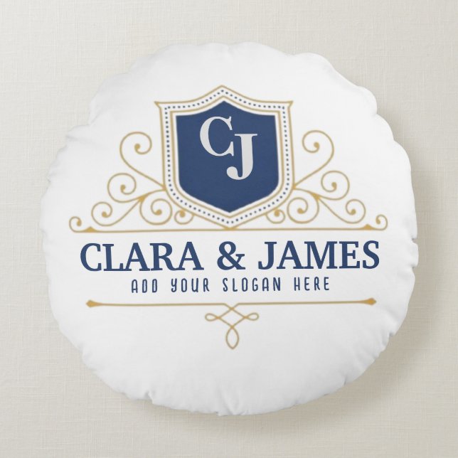 Almofada Redonda Bride And Groom Monogram Names Elegant Weeding (Frente)