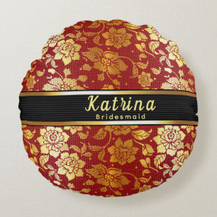Almofada Redonda Bridesmaid Name Red Dourado Glitter Weding