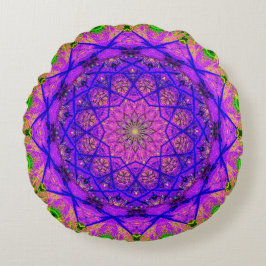Almofada Redonda Bright Purple e Green Mandala