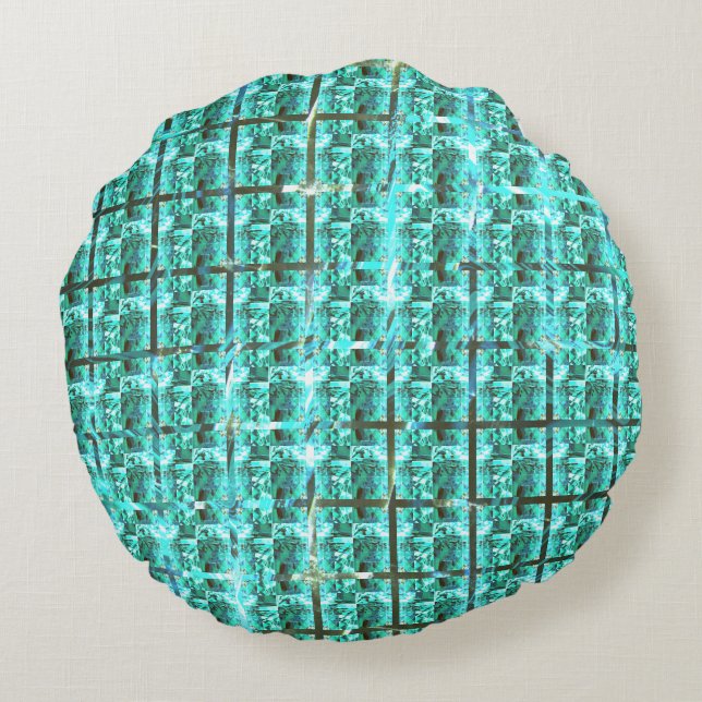 Almofada Redonda Brilhante azul claro, quadrados ou dentro de image (Verso)
