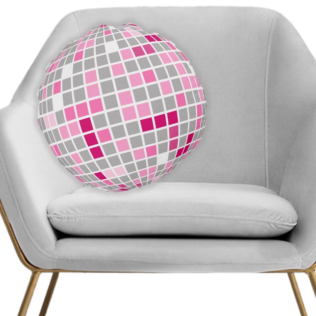 Almofada Redonda Brincadeira Rosa Diversão e Bola de Disco Vermelho (Disco ball pillow in pink and red adds a fun party atmosphere to any room.)