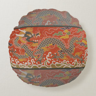 Almofada Redonda Brocade Red Satin com Dragão Chinês na Nuvem