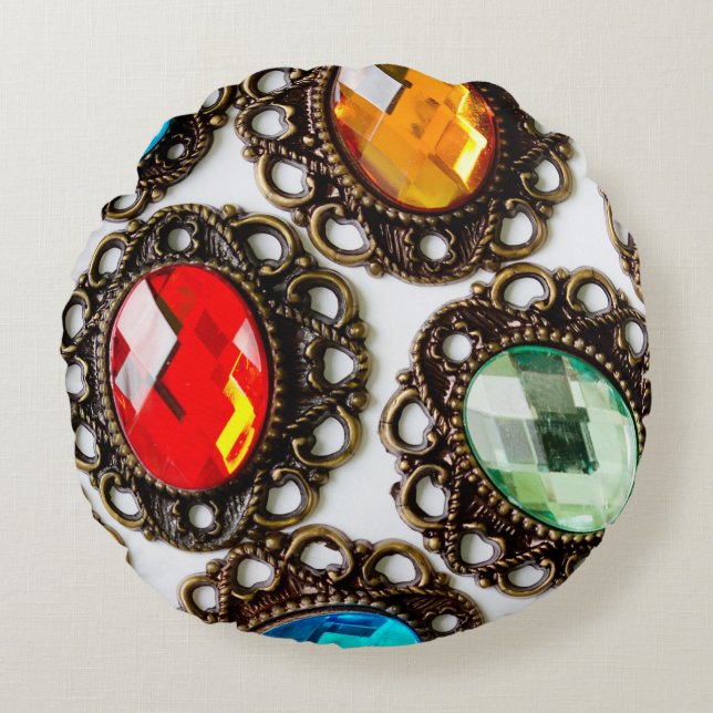 Almofada Redonda Brochuras de vinhedo multicoloração em fundo branc (Frente)