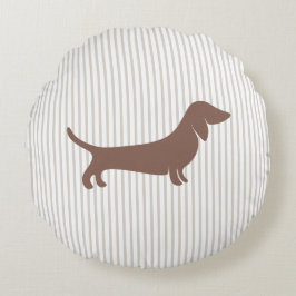 Almofada Redonda Brown Dachshund em Stripes de bege