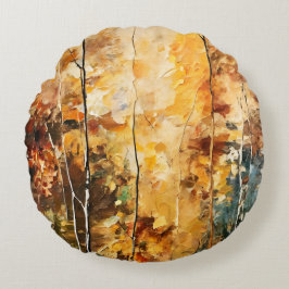 Almofada Redonda Brown Leaf Nature Serenity Abstrato Art