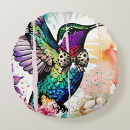 Almofada Redonda Brushstroke Bird Art