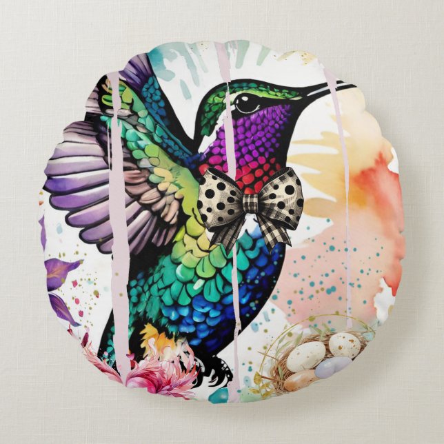 Almofada Redonda Brushstroke Bird Art (Frente)