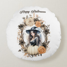 Almofada Redonda Bruxa bonito no Halloween Wreath