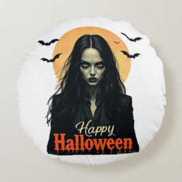 Almofada Redonda Bruxa de Halloween Gótica
