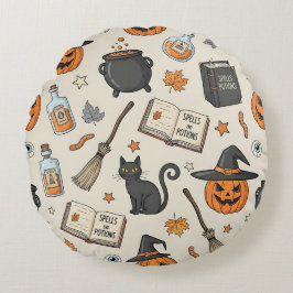 Almofada Redonda Bruxa de Halloween Vintage