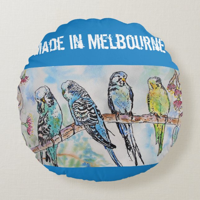 Almofada Redonda Budgie Budgerigar Bird Made In Melbourne Birds (Frente)