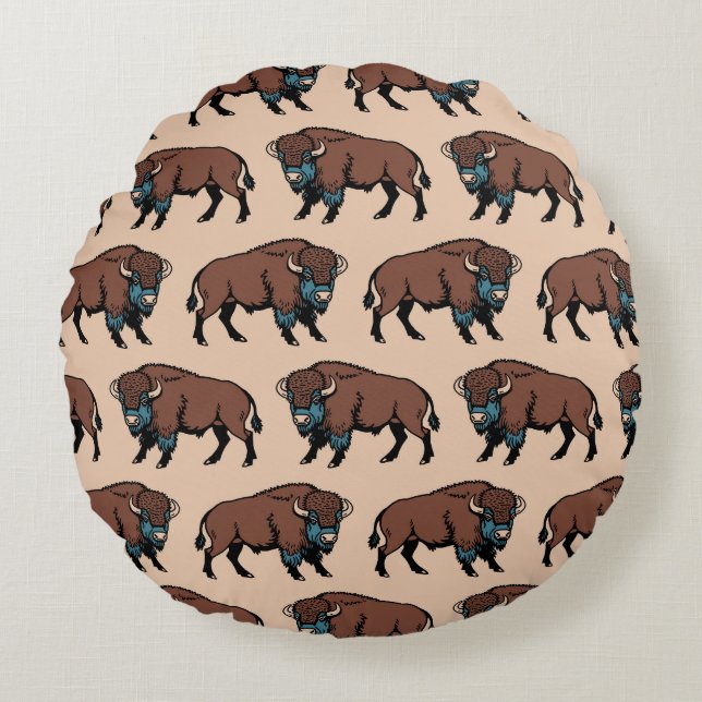 Almofada Redonda Buffalo Bison Pattern (Frente)