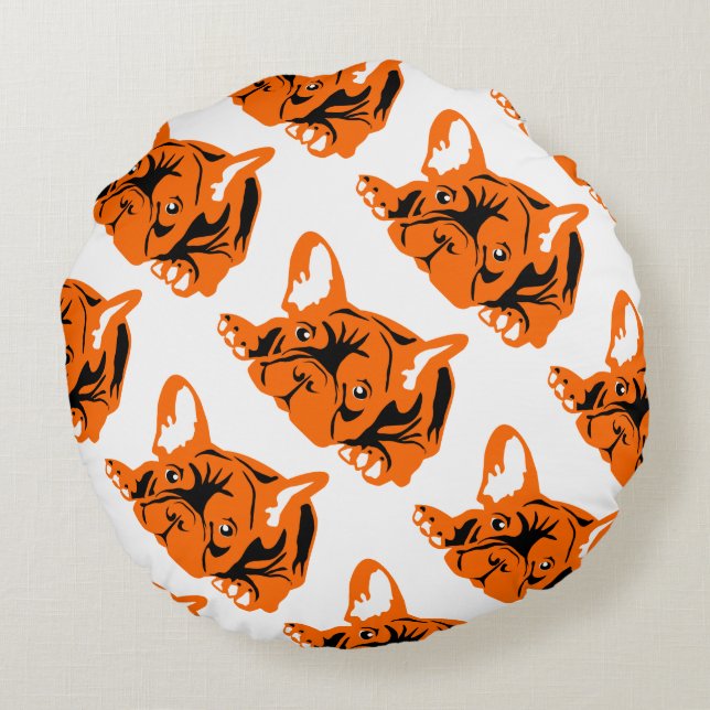 Almofada Redonda Buldogue Francês Laranja (Verso)
