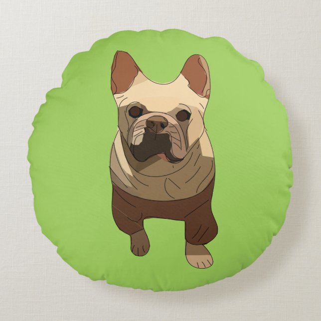 Almofada Redonda Bulldog Francês, Verde Lima (Frente)