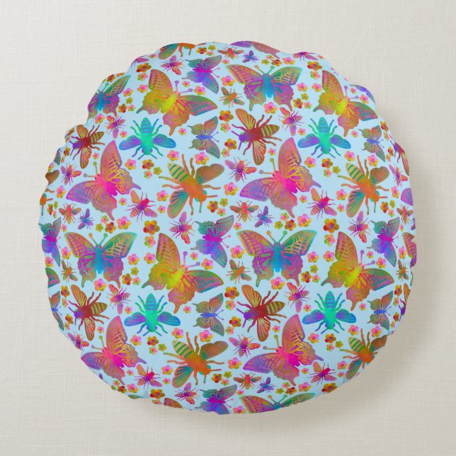Almofada Redonda Bumbling Butterflies in Fresh Air DC (Frente)