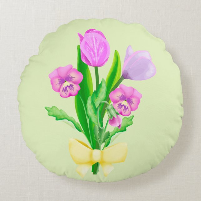 Almofada Redonda Bunch of Spring Flowers (Frente)