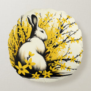 Almofada Redonda Bunny Rabbit Primavera Amarelo Forsythia