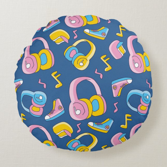 Almofada Redonda Bunter Musikmix em rosa, blau, gelb (Frente)