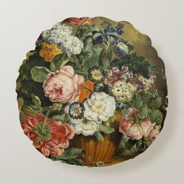 Almofada Redonda Buquê de colheita de flores (Frente)