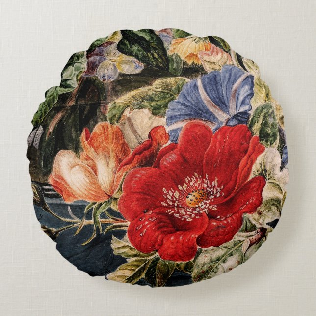 Almofada Redonda Buquê de colheita de flores (Frente)