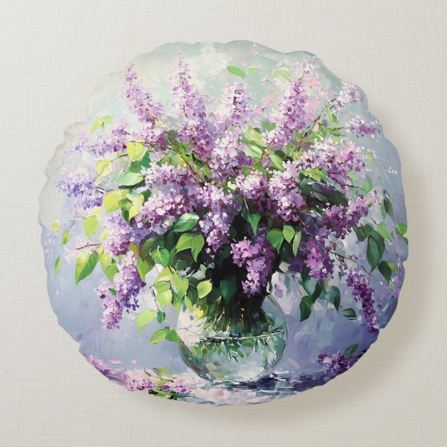 Almofada Redonda Buquê de Lilás em Flor de Lavanda (Frente)
