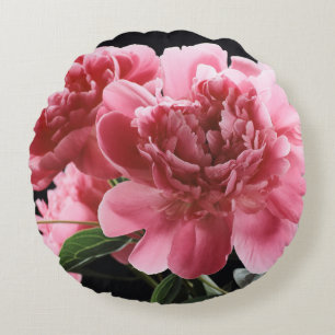 Almofada Redonda Buquê de Pedônia Fechado: Vermelho Cor-de-rosa