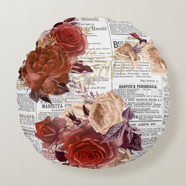 Almofada Redonda Buquê Flor No Jornal (Frente)