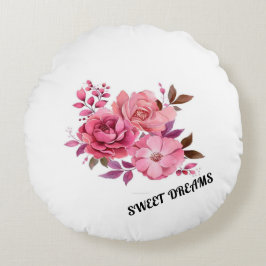 Almofada Redonda Buquê Floral de Aquarela Rosa Chic Sonhos Doces